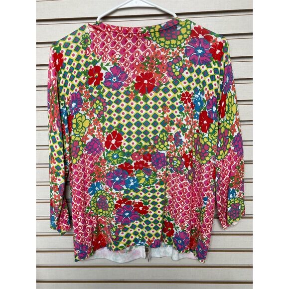 Talbots Women's Multicolor Floral Geometric Print Cardigan Size M 3/4 Sleeve - Picture 2 of 3